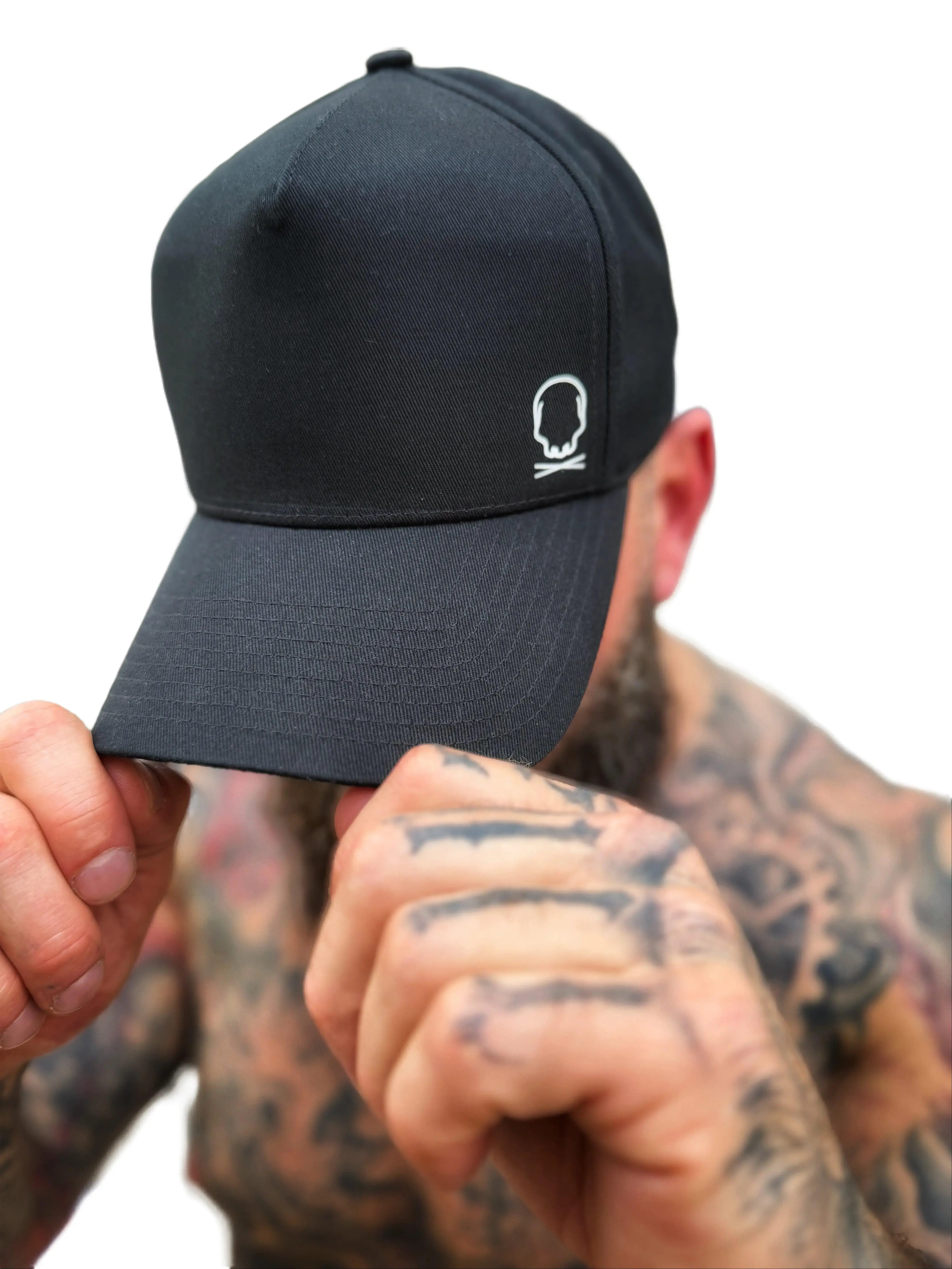 TheDriveClothing TDC Symbol Retro Black Snapback Hat – Curved Bill Cotton Cap, Grey Hat with White Print, Structured High Profile Streetwear Headwear