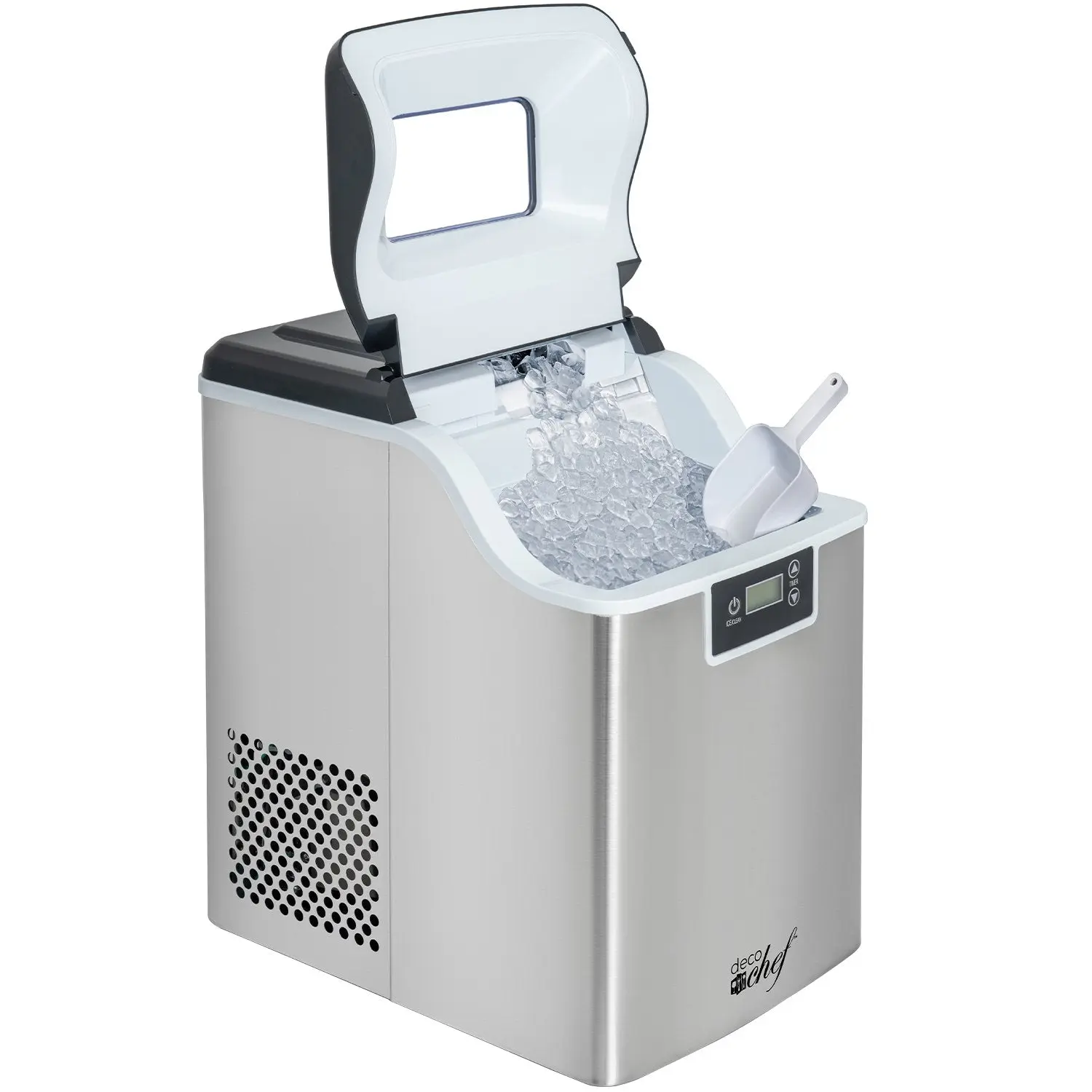 Deco Chef 44LB Stainless Kitchen Nugget Ice Machine - 2.6LB Auto-Renew Basket, 1.8LB/Hour Production, Fully Automatic Cube Maker with Cleaner, Countertop Appliance, Ice Machine Cleaner, Fully Automatic Ice Cube Makers