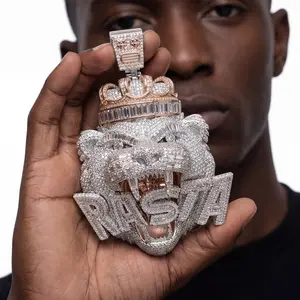 Men's 5A Grade Lion Head Pendant - Featuring a 3mm braided chain, a 10*6 ice-cut lion's chin and sharp teeth, a hip-hop style jewelry gift, perfect for birthdays/anniversaries/Christmas, a luxurious and unique necklace, and a roaring lion face accessory.