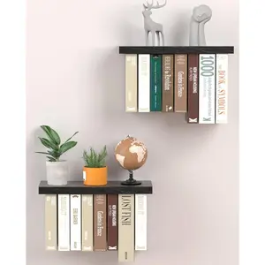 Floating Book Shelves for Wall Mounted Set of 2,  Hanging Bookshelf, Book Display Shelf for Wall,  Space Saving Book Shelf Wall Book Holder(Black)