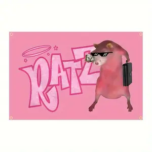Funny Pink Ratzs Mouse Flag for Indoor Use, Home Decoration, College Dorm Room, Bedroom, And Living Room Decor, Measuring 2X3 Feet And 3X5 Feet
