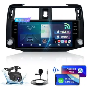 8 Core 4+64GB Stereo for 【Toyota 4Runner 2009-2021】 Carplay Android Auto 10.33 Inch 4Runner Touchscreeen Android Head Unit WiFi GPS SWC Backup Camera Black