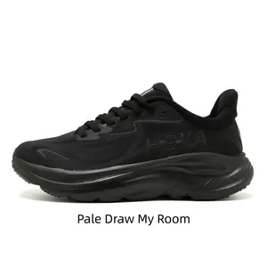 All Black Ultra Thick Cushion Road Running Shoes Breathable Light Mesh Upper Shock Absorbing Curved Midsole Non Slip Daily Training Athletic Sneakers Unisex