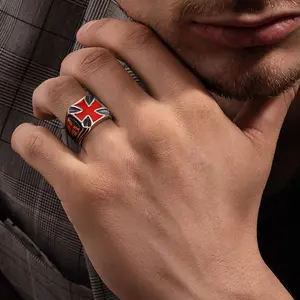 FaithHeart Mens Stainless Steel Crusader Jerusalem Cross Ring with Size 7,8,9,10,11,12