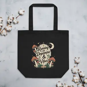 Running on Dopamine & Vibes Tote Bag – Organic Cotton Reusable Bag – Cottagecore Witchy ADHD Neurospicy Gift