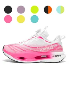 Unisex White-Pink Gradient Knob Air Cushion Mesh Running Shoes, Platform Non-slip Wear-resistant Professional Racing Sneakers