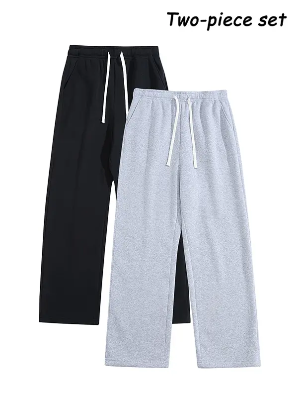 2 Pack Men's knitting Solid Color Drawstring Waist Loose Fit Straight Basic Sports Pants,Minimalist Versatile Casual Joggers,Plain Sweatpants,Suitable For Daily Wear,Commuting,Going Out,Traveling,Fashion Unisex Athletic Trousers,For Spring/Fall Menswear