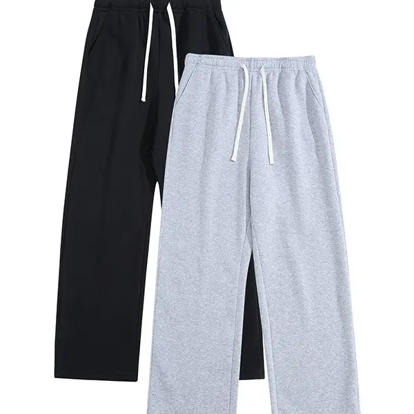 2 Pack Men's knitting Solid Color Drawstring Waist Loose Fit Straight Basic Sports Pants,Minimalist Versatile Casual Joggers,Plain Sweatpants,Suitable For Daily Wear,Commuting,Going Out,Traveling,Fashion Unisex Athletic Trousers,For Spring/Fall Menswear