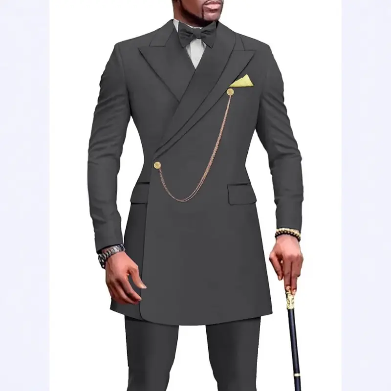 Men's 2-Piece Slim Fit Cotton Blend Suit Set with Quilted Stand Collar, All-Season Formal Outfit for Banquets, Gentleman Style, Men's Outfit Sets, All-Season Men's Suits, 5Xl