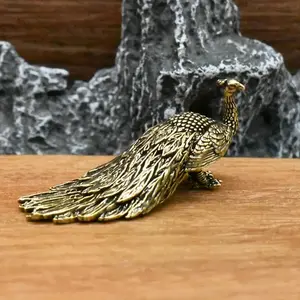 Vintage Brass Peacock Statue, Handcrafted Antique Decorative Figurine, Home Office Desktop Ornament, Tea Pet, Entryway Table Decoration, Western Decor