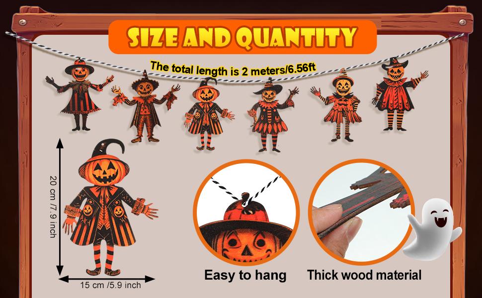 6PCS 5.9Inch Halloween Vintage Wooden Garland Set - Spooky Tall Pumpkin Hanging Decorations, Decorative Banner, Photo Backdrops for Halloween Party Wall Decor 6PCS 5.9Inch Halloween Vintage Wooden Garland Set - Spooky Tall Pumpkin Hanging Decorations, Decorative Banner, Photo Backdrops for Halloween Party Wall Decor