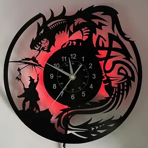 Dragon Warrior Fighter Design Wall Clock, Record Shape (no Battery), Perfect for Home Office, Cafe or Room Decor, Silent Clock Gift Idea