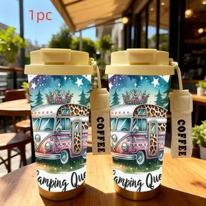 1pc 18oz Stainless Steel Travel Mug with Lid, Retro Camper Design Ideal for Camping & Road Trips, Perfect Gift for All Occasions