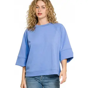 Zenana Scuba Roomy Fit 3/4 Sleeve Pullover