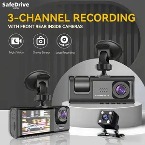 Car DVR Dual Lens Dash Cam HD 1080P Front/Rear/Inside Video Recorder Camera G-sensor, 3 Channel Dash Cam, 170° Wide Angle, 1080P Full HD Dash Camera for Cars Night Vision, 24H Parking Mode with Hardwire Kit