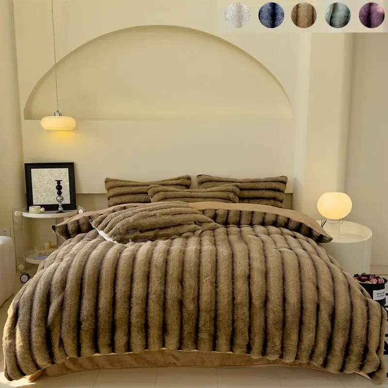 Premium Artificial Rabbit Fur Blanket, Lightweight Warmth, Skin-Friendly Non-Irritating Fabric, Ideal for Sensitive Skin, Durable Use, Throw Blanket