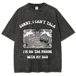 Sorry I Can't Talk I'm On The Phone With My Dad Ouija Board Washed T-Shirt Gothic Vintage Short Sleeve Tee Tops