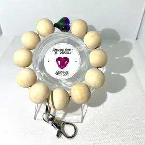 Amazing Jewlz by Miracle Wristlet Keychain Handmade with Love Wooden Beads and Purple Heart Charm