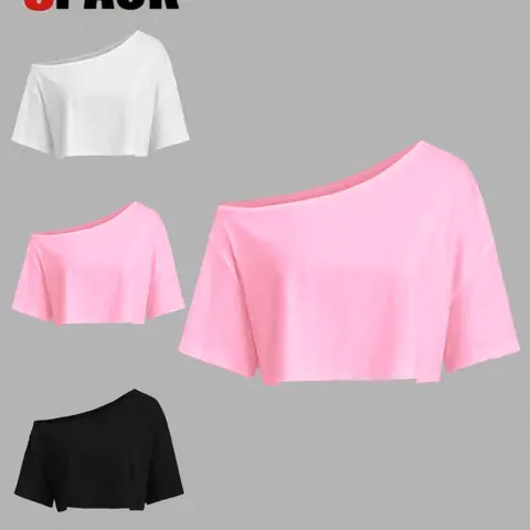 Women's Plain Solid Asymmetrical Shoulder Short Sleeve Tops, Basic Casual Minimalist Summer Tees, Casual Summer Comfortable & Stylish Daily Wear, Casual T Shirts