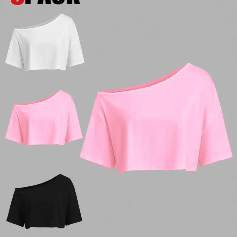 Women's Plain Solid Asymmetrical Shoulder Short Sleeve Tops, Basic Casual Minimalist Summer Tees, Casual Summer Comfortable & Stylish Daily Wear, Casual T Shirts
