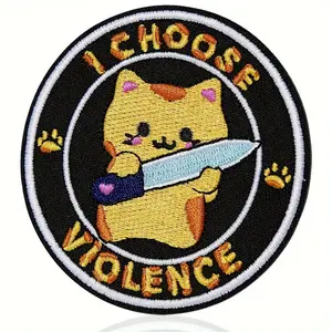 3" Embroidered Cat Patches Velcros - "I Choose Violence" Funny Meme Applique for Backpacks, Vests, Bags, Hats Jackets