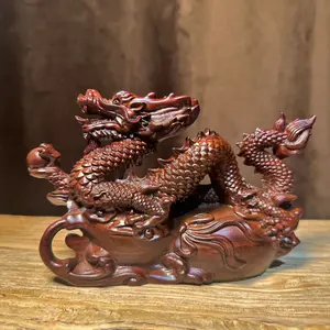 ST Ebony Carved Dragon-Tortoise Ornament Home Living Room Decorative Piece