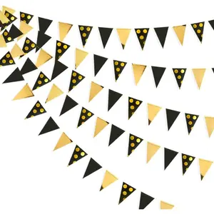 30Ft Black  Party Decorations Polka Dot Pennant Banner Paper Circle Dot Triangle Flags Bunting Garland for Wedding Bridal Shower Birthday Bachelorette Engagement Anniversary Holiday Party Supplies