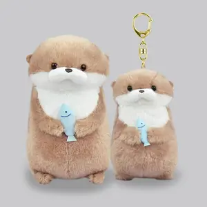 11cm Charming Otter Fish Plush Toys Keyrings Hanging Pendant Props for School Bag Key Wallet Doll Stuffed Toy Kid Birthday Gifts