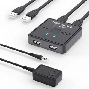 USB Switch 2 in 2 Out, USB Switcher 2 Computers Sharing Keyboard and Mouse Printer Scanner Webcam, Printer Splitter for 2 Computers, 2 Port USB Selector with 2 USB Cables and External Controller