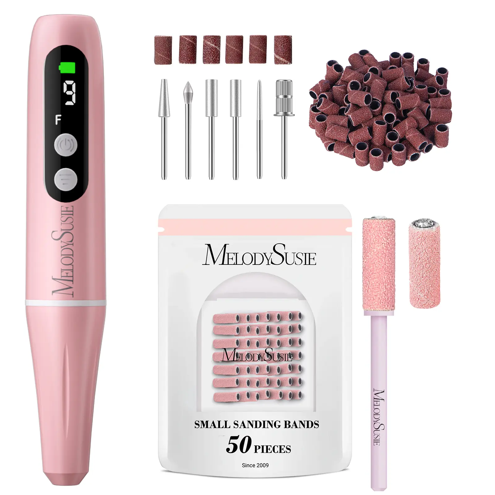 MelodySusie PC90G Rechargeable Nail Drill 20000RPM & 50Pcs Small Sanding Bands 180 Grit MelodySusie PC90G Rechargeable Nail Drill 20000RPM & 50Pcs Small Sanding Bands 180 Grit
