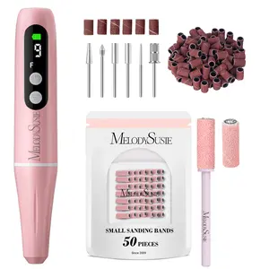 MelodySusie PC90G Rechargeable Nail Drill 20000RPM & 50Pcs Small Sanding Bands 180 Grit