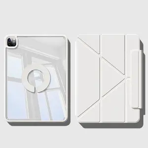 360° Rotatable Transparent Magnetic Tablet Case, 1 Count PU Leather Tablet Protective Cover, Tablet Accessories Compatible with iPad Pro 12.9"