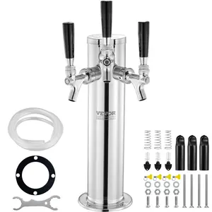 fathersdaygift  VEVOR Triple Taps Draft Beer Tower Dispenser, Stainless Steel Keg Beer Tower, Kegerator Tower Kit with Pre-Assembled Tubing and Self-Closing Faucet Shanks for Party, Bar, Pub, Restaurant
