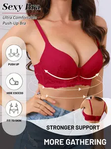 Red Lace Push Up Bra Women Sexy Lace Back Design Adjustable Straps Side Coverage Comfortable Bra for Daily & Date Night