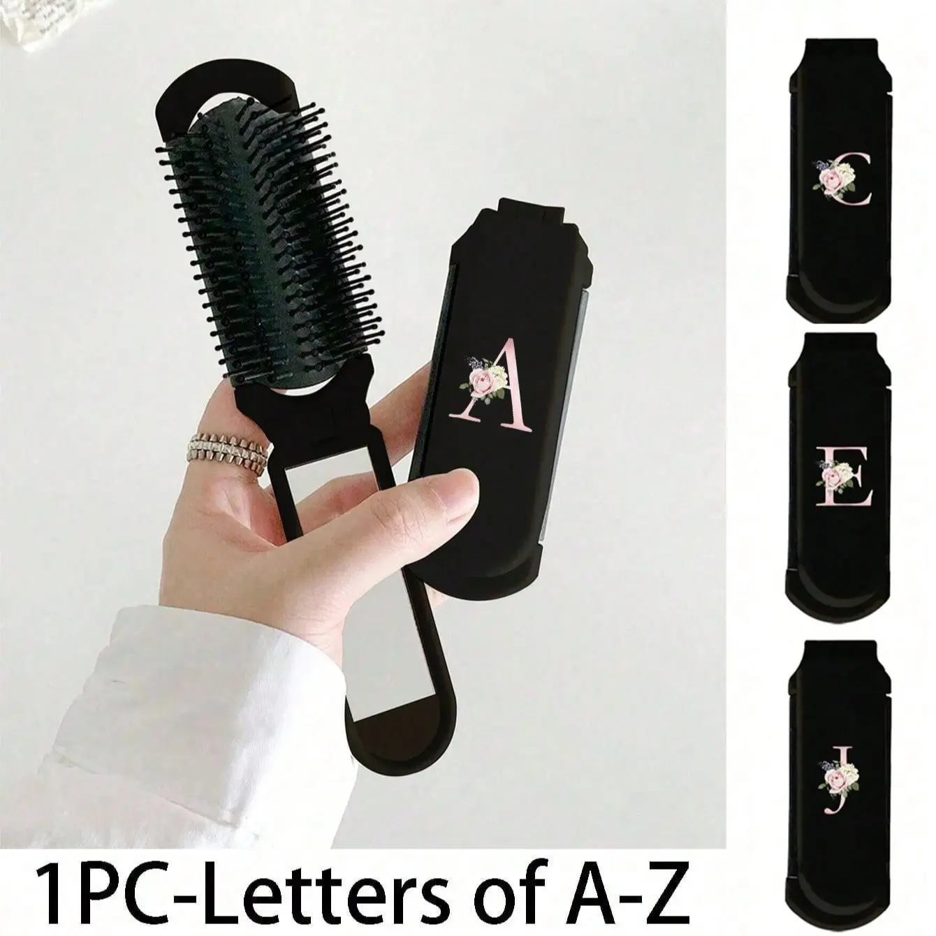 Folding Comb with Makeup Mirror, Features Gold Flower Pattern, 180° Foldable Travel Beauty Tool, Compact and Lightweight, Dual Purpose Cushion Comb and Scalp Massager for School and Vacation, Hair Styling Combs