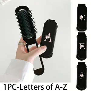 Folding Comb with Makeup Mirror, Features Gold Flower Pattern, 180° Foldable Travel Beauty Tool, Compact and Lightweight, Dual Purpose Cushion Comb and Scalp Massager for School and Vacation, Hair Styling Combs