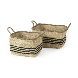 HomeRoots 392163 Brown Striped Wicker Storage Baskets - Set of 2