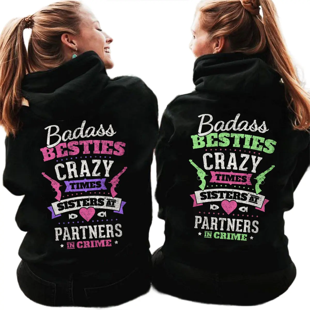 Women's Unisex Matching Hoodie - Spandex Seamless Fabric, Pocket Design, for Best Friend Couples, Partners In Crime Scenarios, Pullover Hoodie