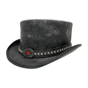 American Hat Makers Asphalt Grey Leather Teleport Top Hat