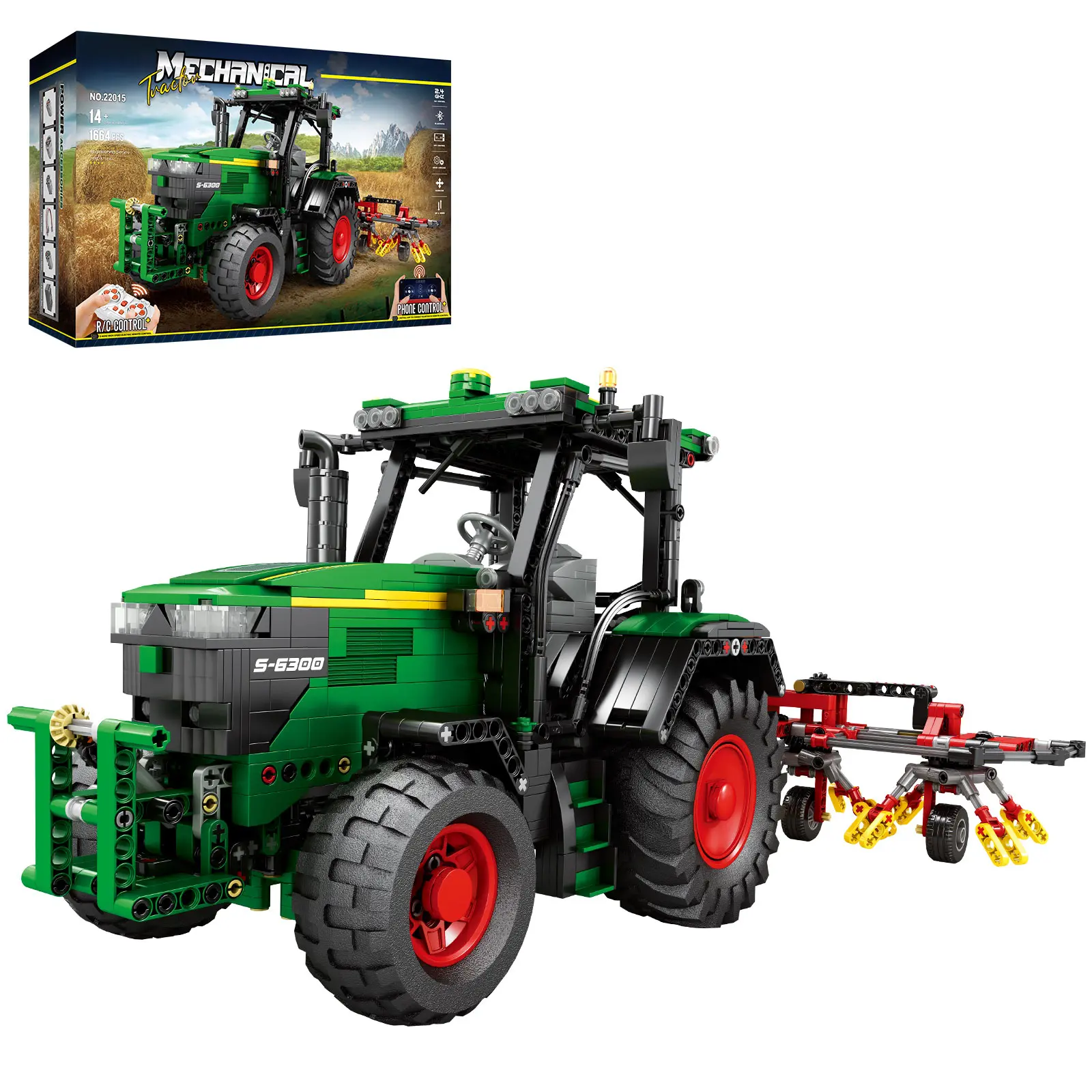 Unisex RC Tractor Building Set, 1664-PCS Mechanical Build Kit, Farm Vehicle Model with Interlocking Plastic Parts