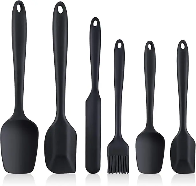 Set of 6 Food-Grade Silicone Spatulas – Heat Resistant, Seamless One- Stainless Steel Core, Nonstick Kitchen Utensils for Cooking, Baking, and Mixing