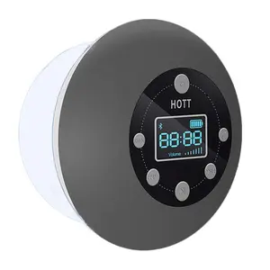 HOTT Bluetooth Speaker with Strong Suction-cup, IPX4 Waterproof Shower Speaker with Microphone, FM Radio, Clock Display, Micro SD Card Slot, USB Rechargable, 10 Hours Playtime