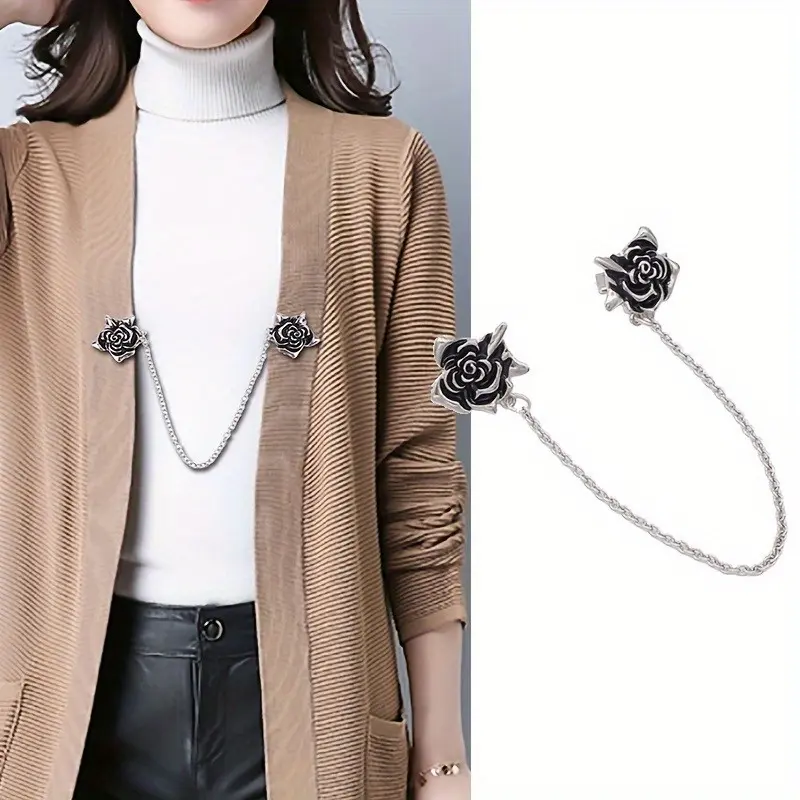 1pc Fashion Brooch High-end Drip Oil Rose Flower Clothes Collar Clip Shirt Chain Men's and Women's Suit Cardigan Corsage Accessories