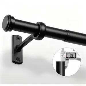 1inch Blackout Curtain Rod, Suitable for Windows and Balconies, Adjustable Room Divider Curtain Rod with Wall Mount Bracket and Ceiling Installation, Suitable for Indoor and Outdoor Use, Black, 48inch (Approx. 121.9cm ) to 86inch (Approx. 218.4cm )