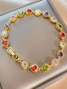 Women's Multicolor Heart Bracelet, Artificial Zircon Tennis Bracelet, Rainbow Bracelet, Heart Shaped Bracelet, Jewelry Gift for Mom, Lover, Daughter, Partner, Grandmother, Classmate