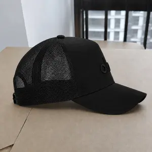 Performance District Trucker Hat, Black Baseball with Black Letter "O" Design - 100% Polyester, Sun Protection & Fit for Outdoor Running and Activities, Outdoor Headwear Minimalist Baseball Durable Woven cap