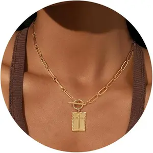 Charm Outdoorfun Cross Choker Necklace For Women Girl, Back engraved with Jesus’ blessing message Thick Chunky Paperclip Chain Hip Hop Necklace Unisex Jewelry,Cuban Link Chain for Women Trendy Fashion jewelry gifts
