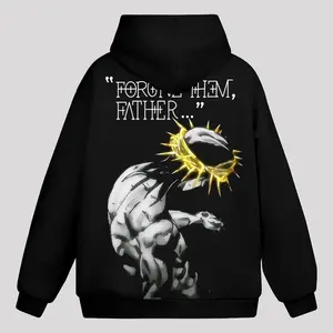 "Forgive Them, Father..." Jesus JoJo Hoodie - Anime Graphic Pullover for Fans, Casual Oversized Hoodie