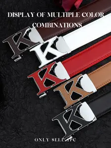 Men's Business Fashion Letter K Design Leather Belt, Casual Waistband for Jeans Trousers, Daily Clothing Decoration, Trendy All-match & Exquisite Belt for Birthday Gift