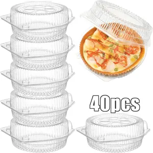 Pack Of 40 Disposable Pie Containers Made of Transparent Plastic, Featuring Hinged Lids, Round Pie Holders, And Clam Shell Takeout Food Containers, Suitable for Tarts, Donuts, Salads, Fruits, And Vegetables